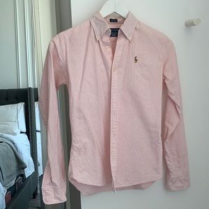 Pink and white stripped Ralph Lauren polo
